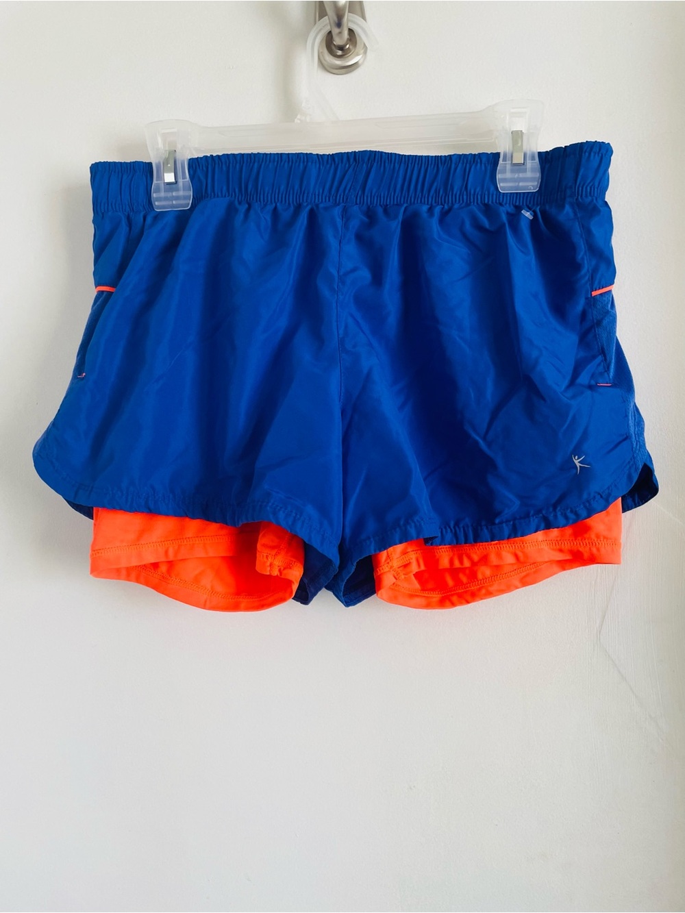 Danskin Royal Blue High-Waist Layered Shorts with Neon Orange Liner